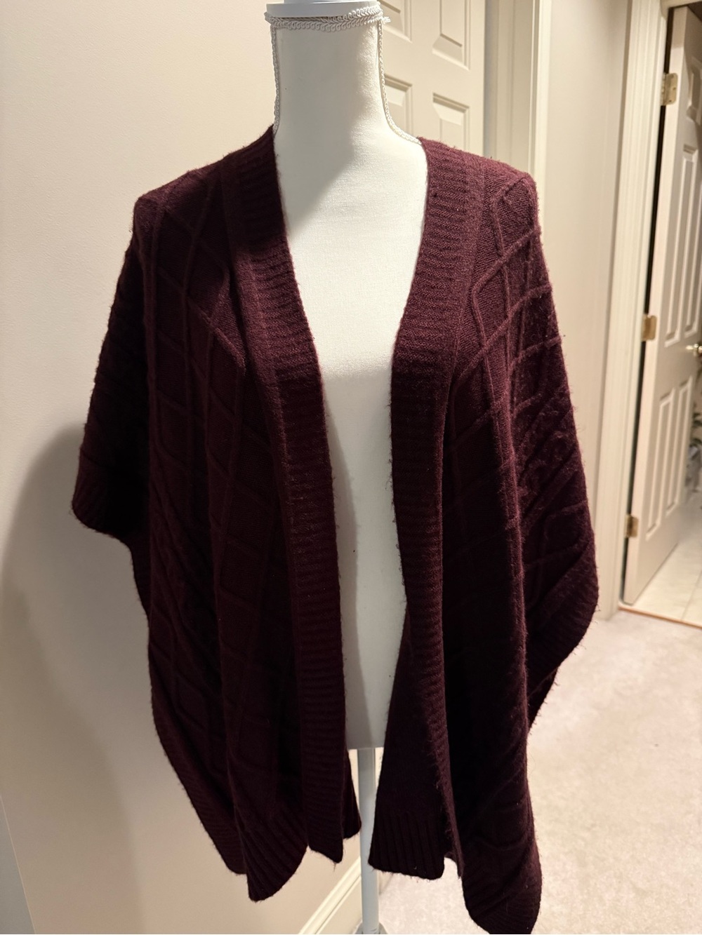 LOFT Open-Front Cable Knit Poncho - Plum